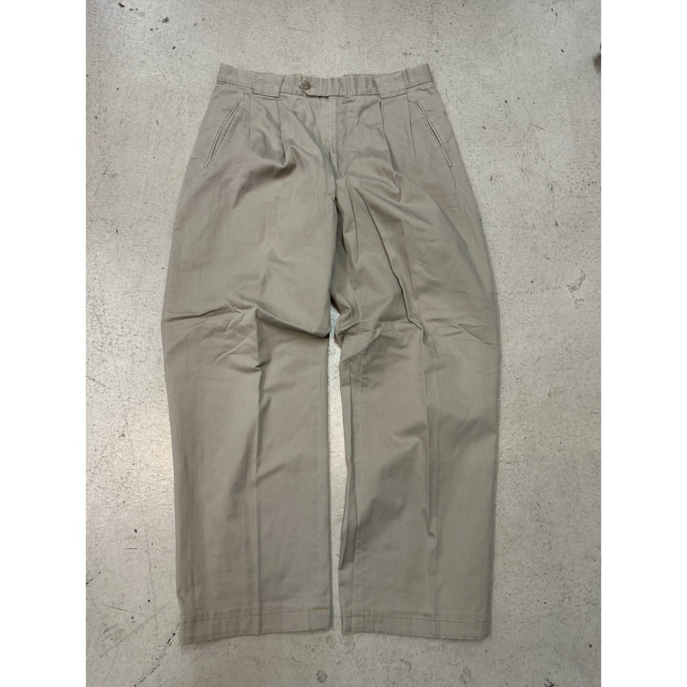 Perry Ellis Portfolio Mens 33x30 Pleated Khaki Dress Pants Tan Chino Trousers